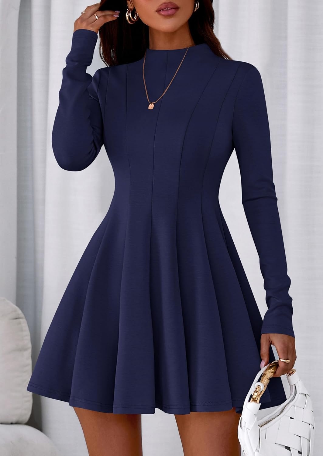 image:imagePRETTYGARDEN Fall Dresses for Women Long Sleeve Flowy Mini Homecoming DressNavy Blue