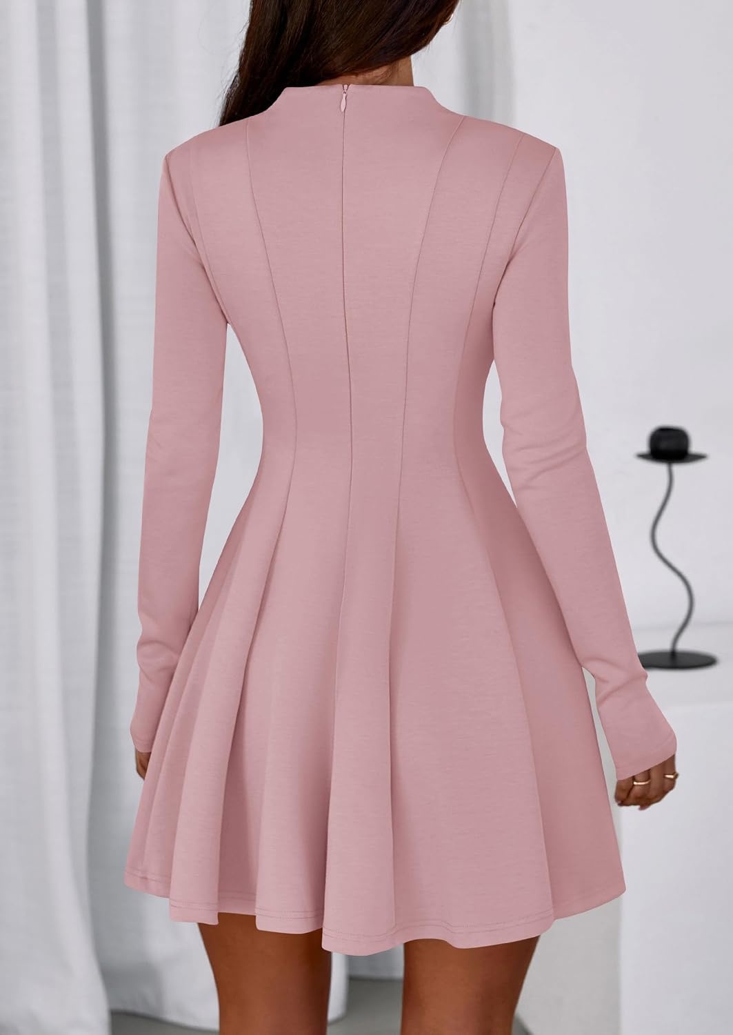 image:imagePRETTYGARDEN Fall Dresses for Women Long Sleeve Flowy Mini Homecoming DressPink
