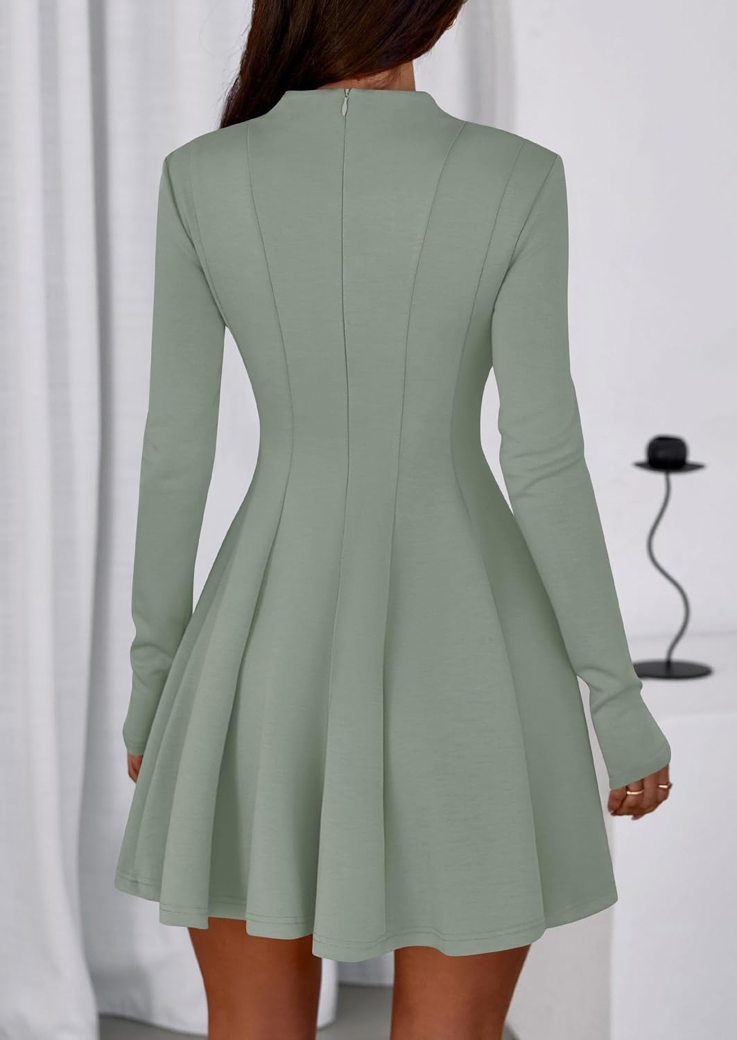 image:imagePRETTYGARDEN Fall Dresses for Women Long Sleeve Flowy Mini Homecoming DressSage Green