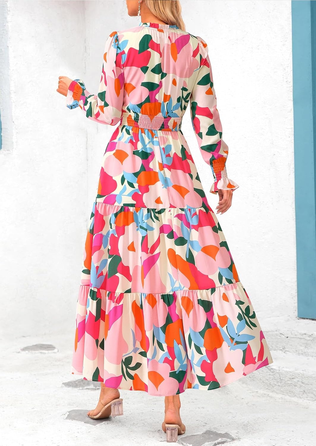 image:imagePRETTYGARDEN Womens Floral Maxi Dress Fall A Line Wedding Guest DressesFloral Apricot Rose Red