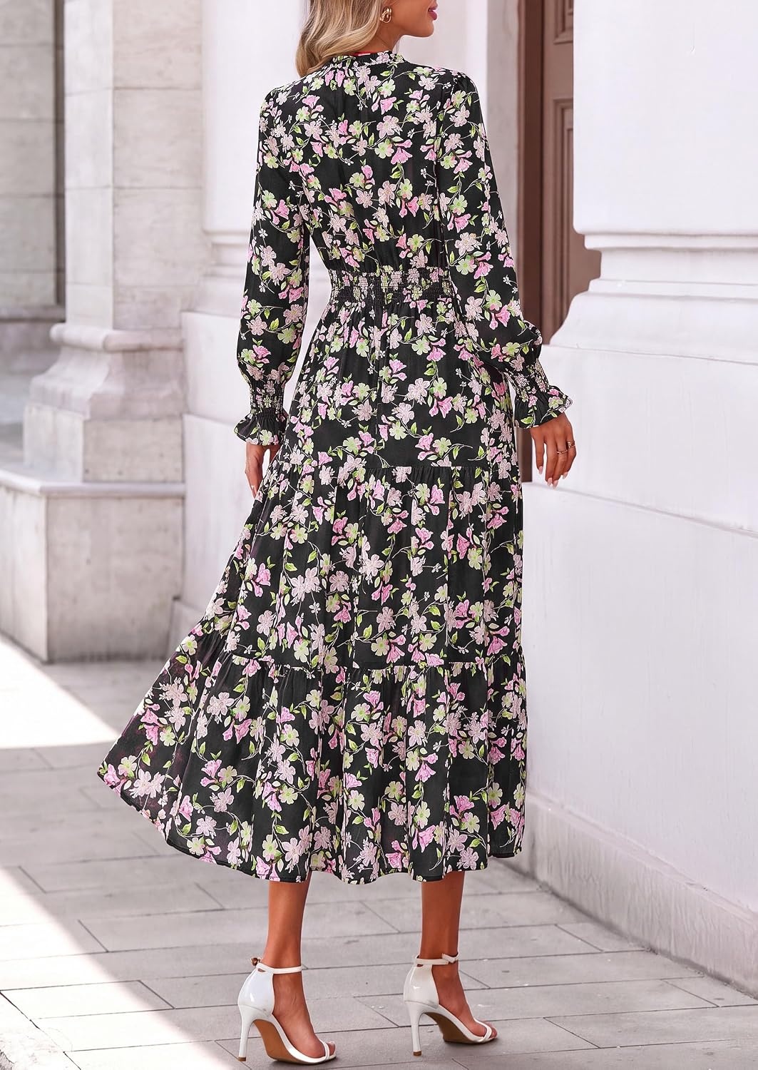 image:imagePRETTYGARDEN Womens Floral Maxi Dress Fall A Line Wedding Guest DressesFloral Black Pink