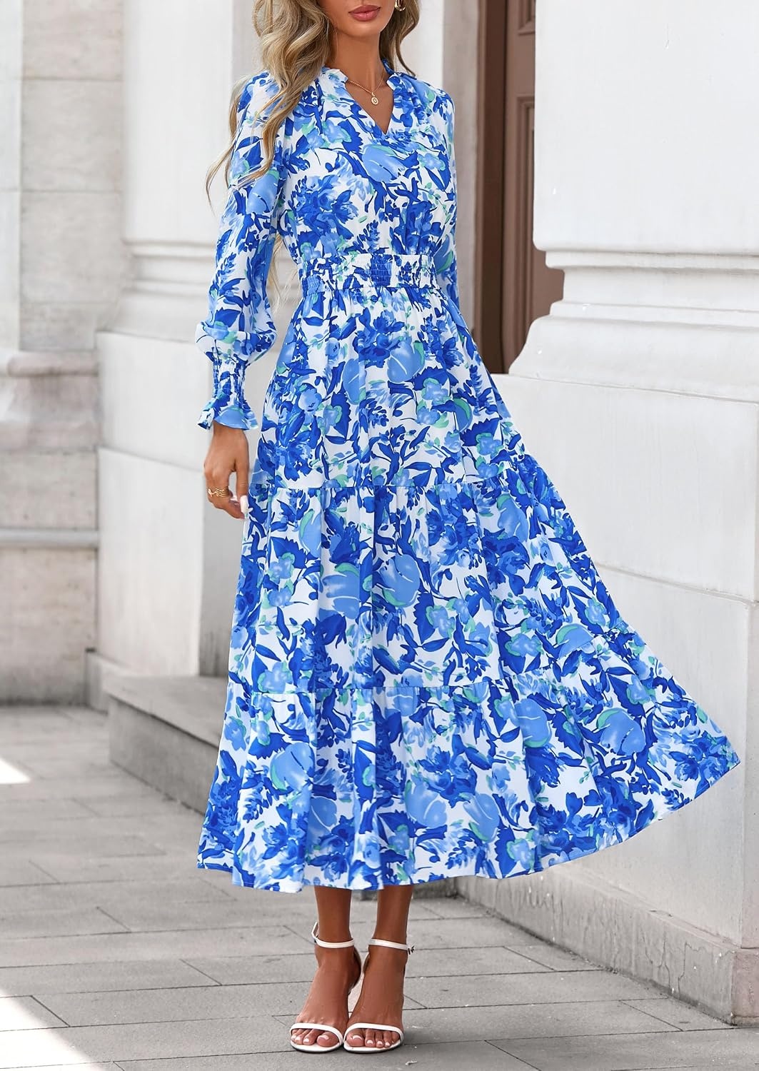 image:imagePRETTYGARDEN Womens Floral Maxi Dress Fall A Line Wedding Guest DressesFloral Blue