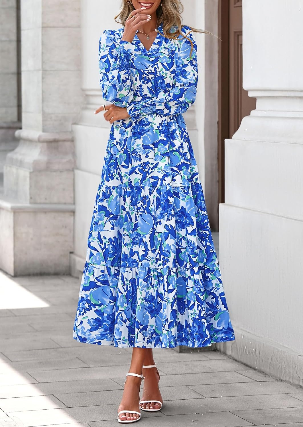 image:imagePRETTYGARDEN Womens Floral Maxi Dress Fall A Line Wedding Guest DressesFloral Blue