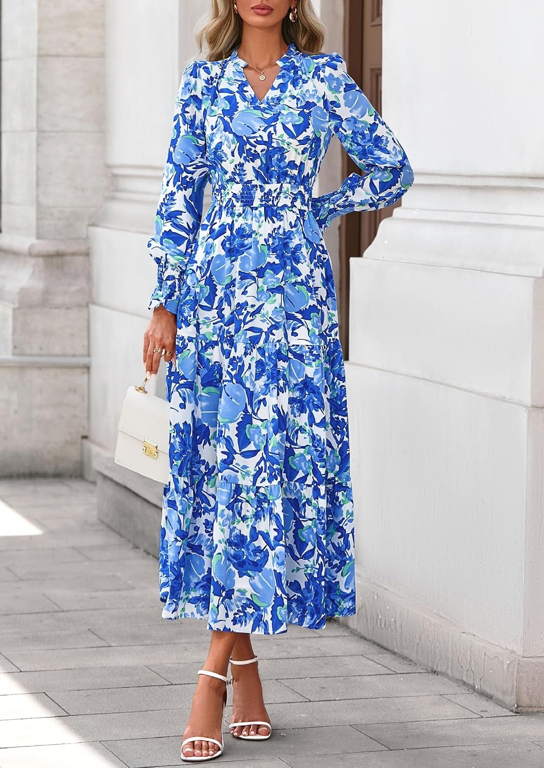 image:imagePRETTYGARDEN Womens Floral Maxi Dress Fall A Line Wedding Guest DressesFloral Blue