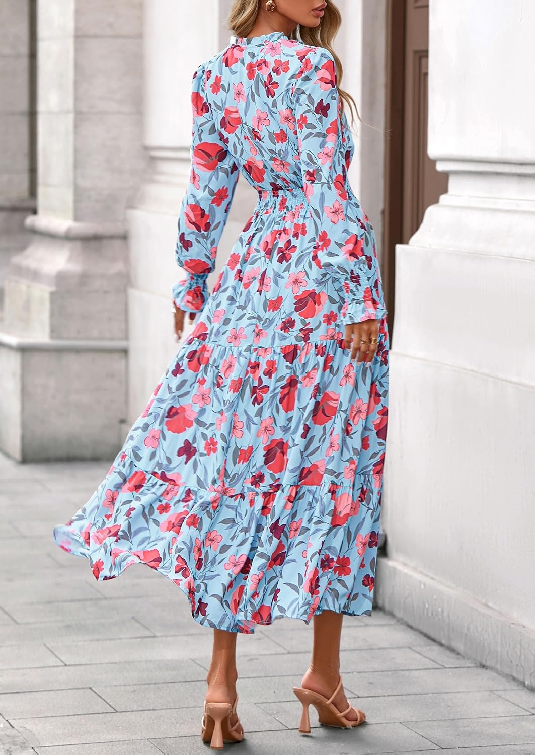 image:imagePRETTYGARDEN Womens Floral Maxi Dress Fall A Line Wedding Guest DressesFloral Blue Red