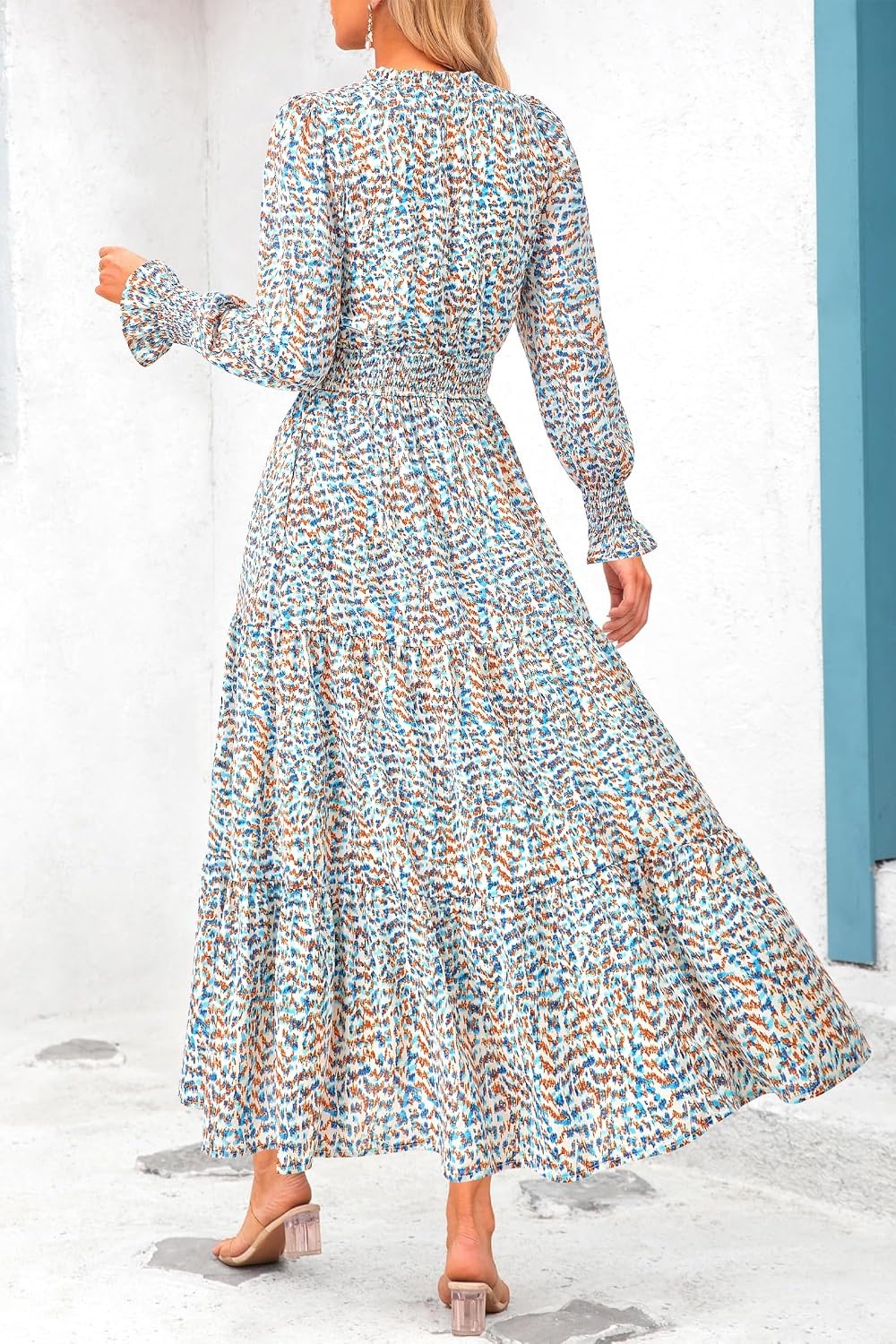 image:imagePRETTYGARDEN Womens Floral Maxi Dress Fall A Line Wedding Guest DressesFloral Blue White