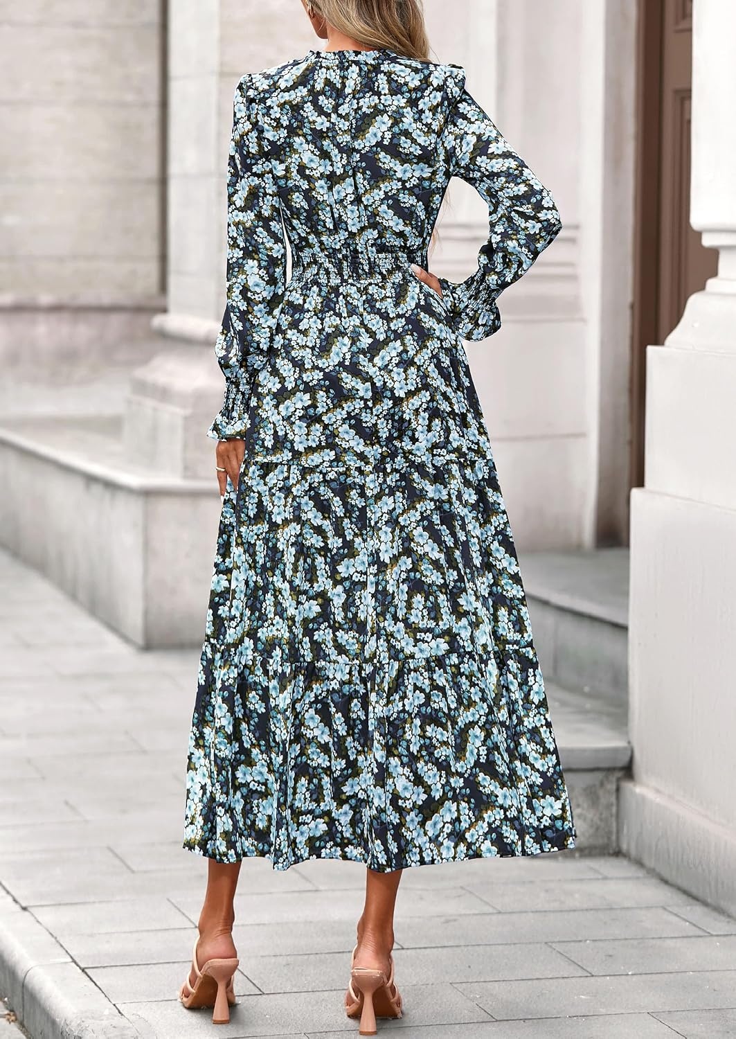 image:imagePRETTYGARDEN Womens Floral Maxi Dress Fall A Line Wedding Guest DressesFloral Blue Yellow