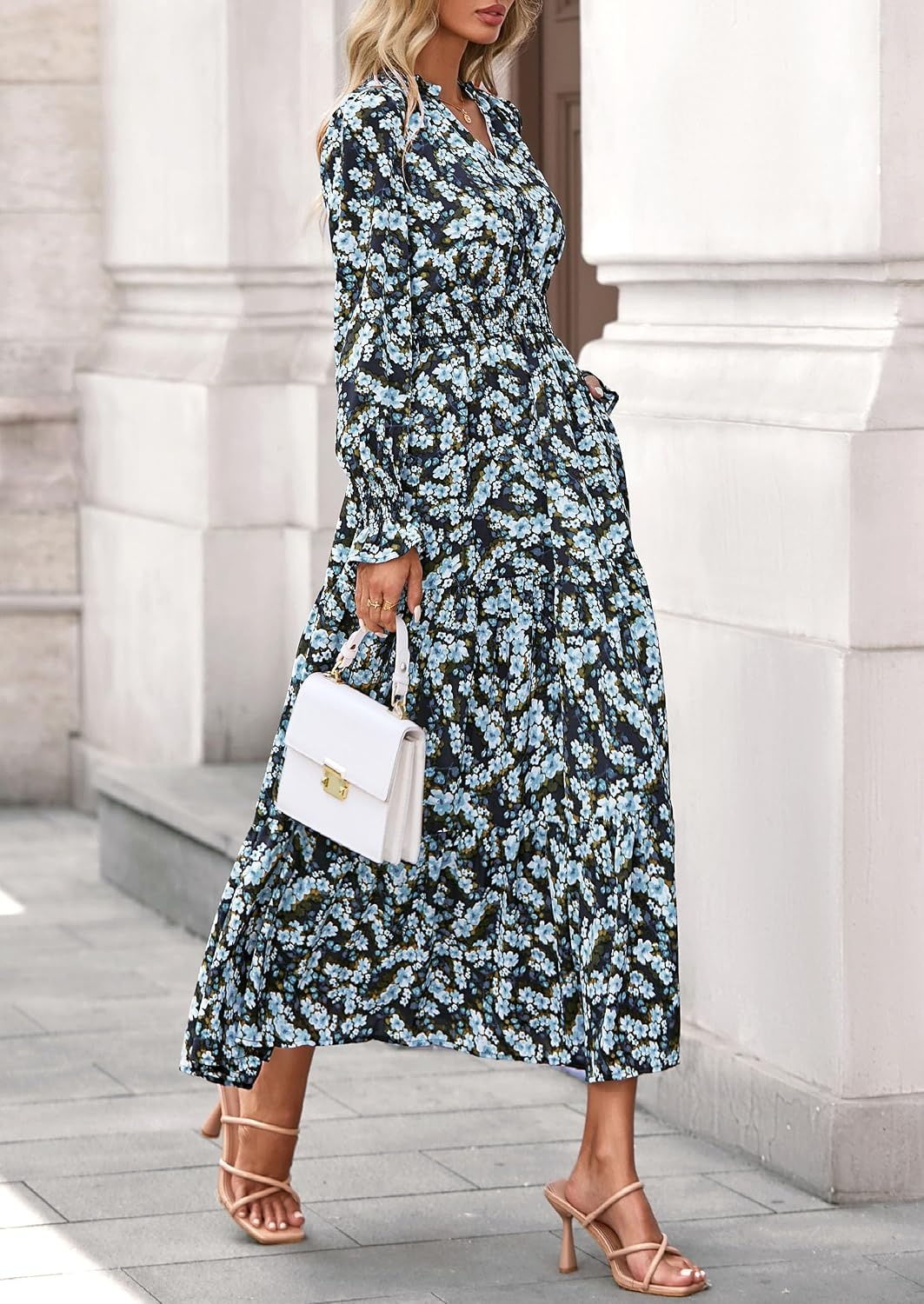 image:imagePRETTYGARDEN Womens Floral Maxi Dress Fall A Line Wedding Guest DressesFloral Blue Yellow