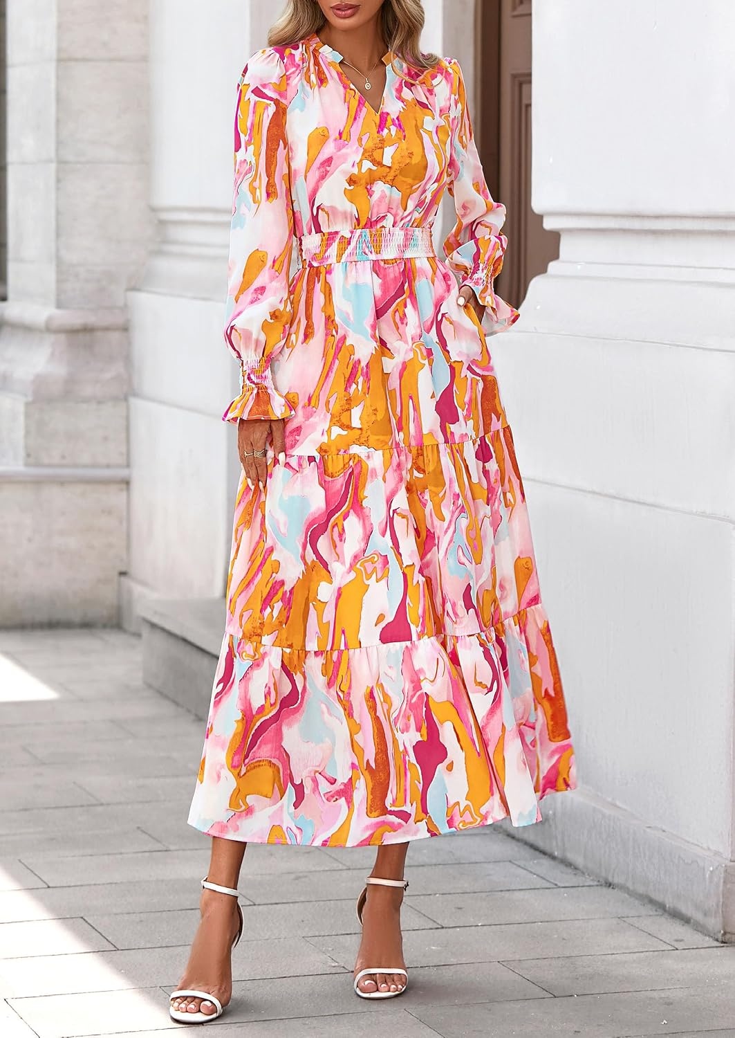image:imagePRETTYGARDEN Womens Floral Maxi Dress Fall A Line Wedding Guest DressesFloral Brown Purple