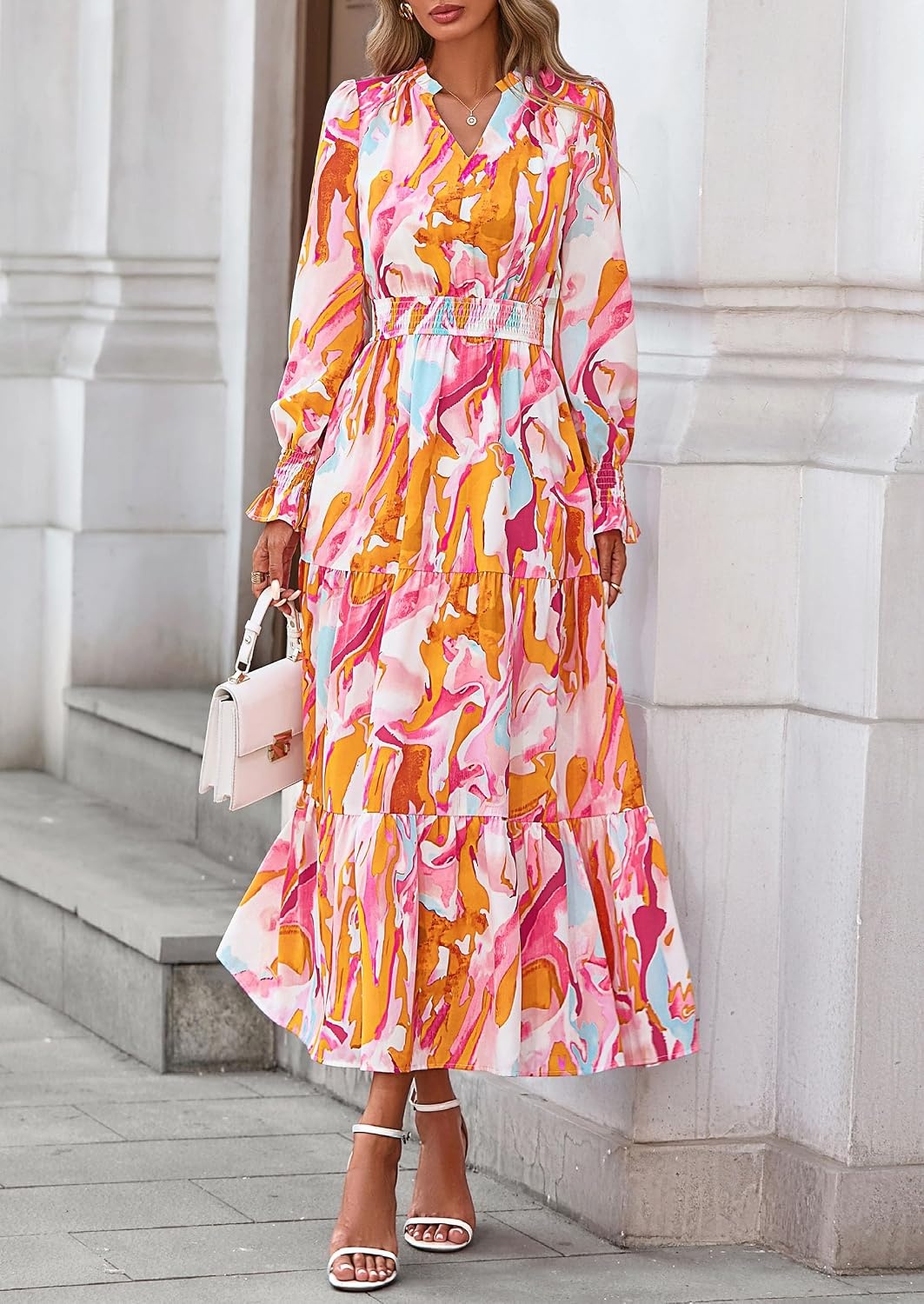 image:imagePRETTYGARDEN Womens Floral Maxi Dress Fall A Line Wedding Guest DressesFloral Brown Purple