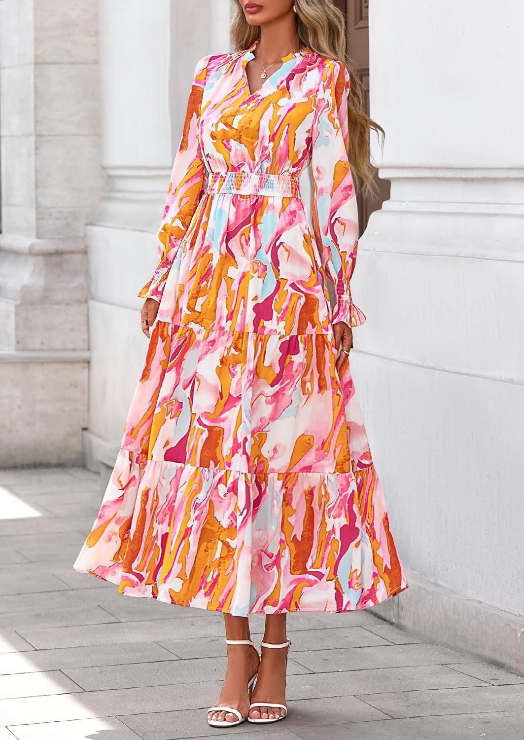 image:imagePRETTYGARDEN Womens Floral Maxi Dress Fall A Line Wedding Guest DressesFloral Brown Purple