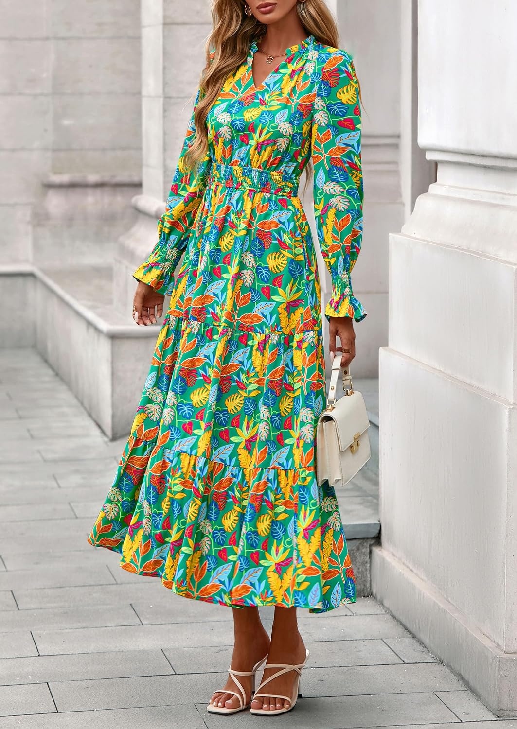 image:imagePRETTYGARDEN Womens Floral Maxi Dress Fall A Line Wedding Guest DressesFloral Green