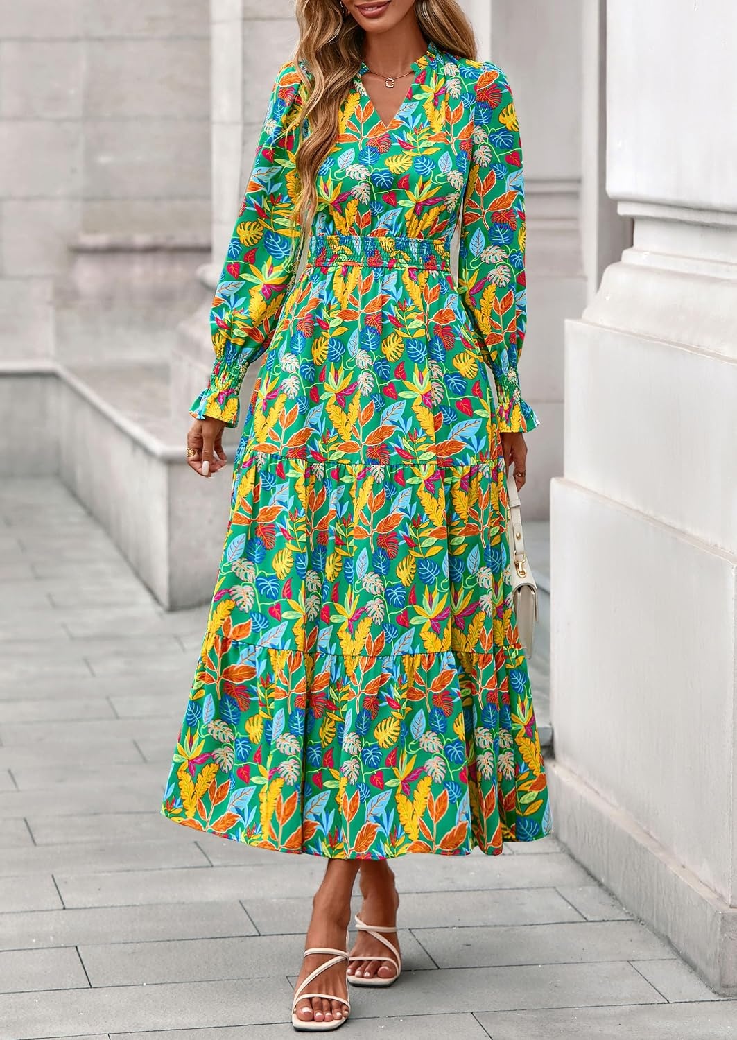 image:imagePRETTYGARDEN Womens Floral Maxi Dress Fall A Line Wedding Guest DressesFloral Green