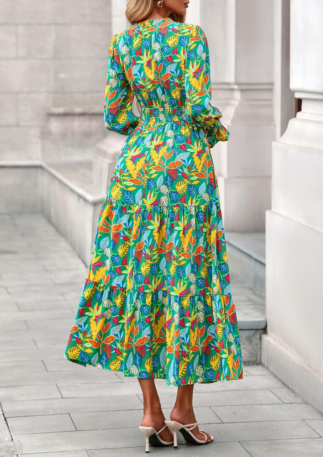 image:imagePRETTYGARDEN Womens Floral Maxi Dress Fall A Line Wedding Guest DressesFloral Green