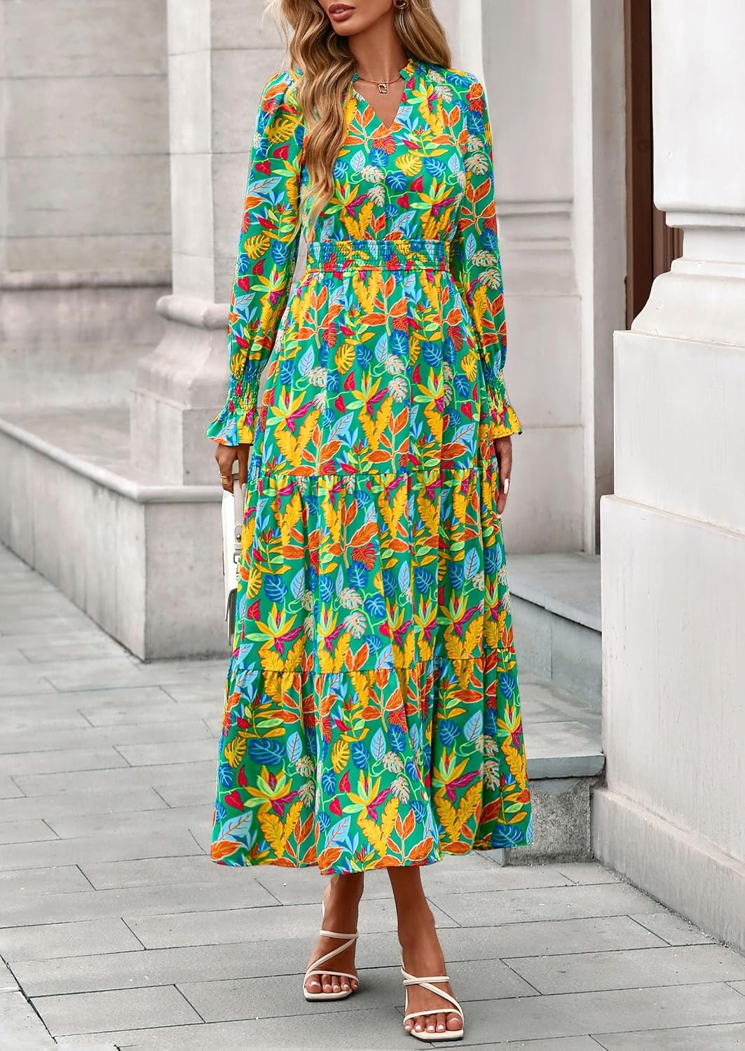 image:imagePRETTYGARDEN Womens Floral Maxi Dress Fall A Line Wedding Guest DressesFloral Green