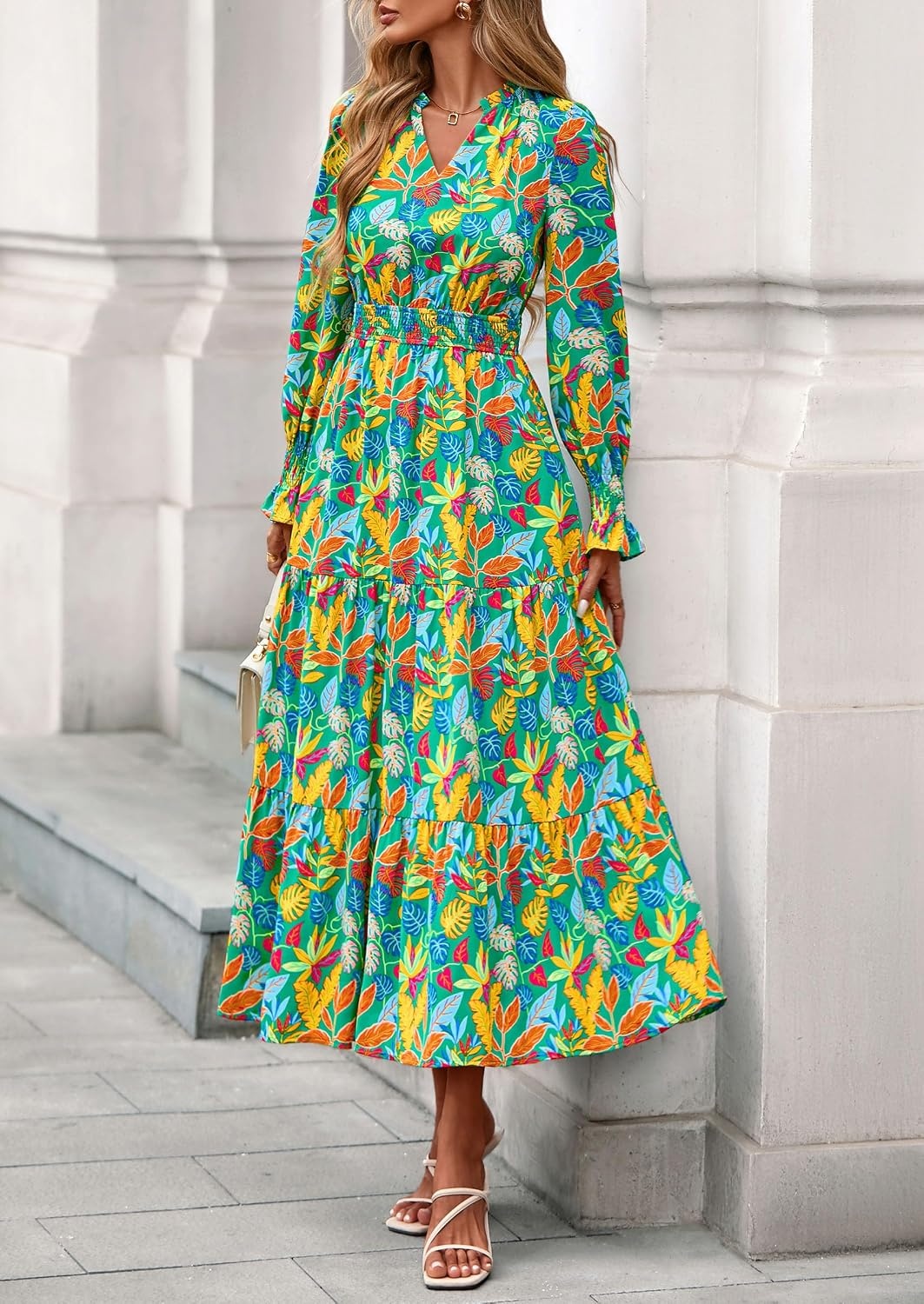 image:imagePRETTYGARDEN Womens Floral Maxi Dress Fall A Line Wedding Guest DressesFloral Green