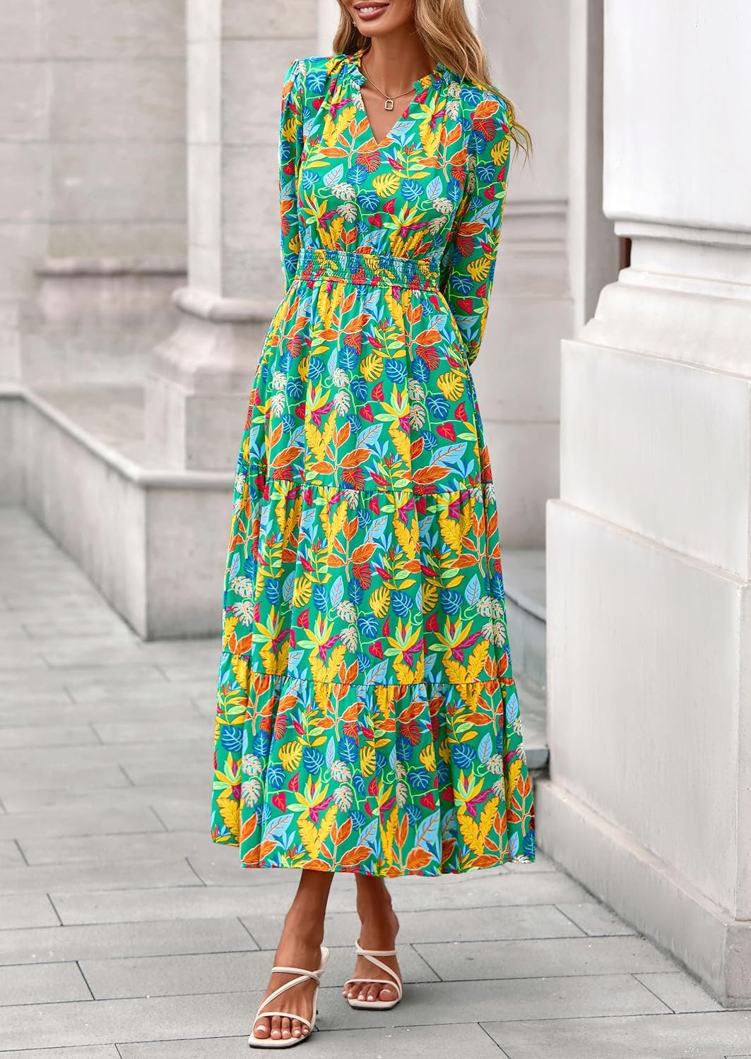 image:imagePRETTYGARDEN Womens Floral Maxi Dress Fall A Line Wedding Guest DressesFloral Green