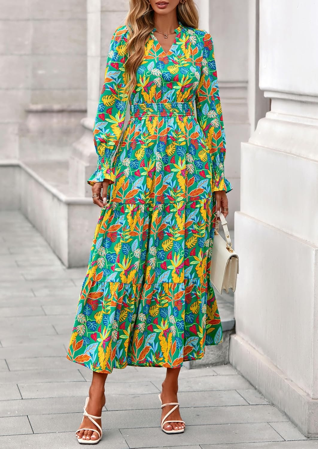 image:imagePRETTYGARDEN Womens Floral Maxi Dress Fall A Line Wedding Guest DressesFloral Green