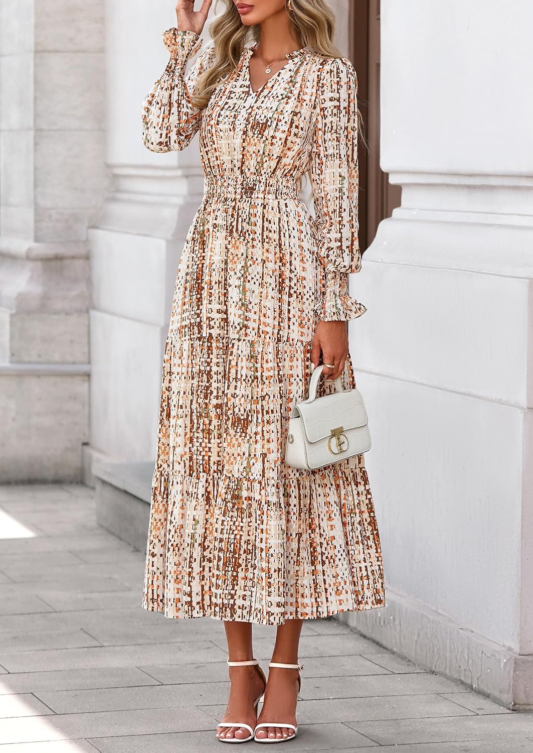 image:imagePRETTYGARDEN Womens Floral Maxi Dress Fall A Line Wedding Guest DressesFloral Khaki