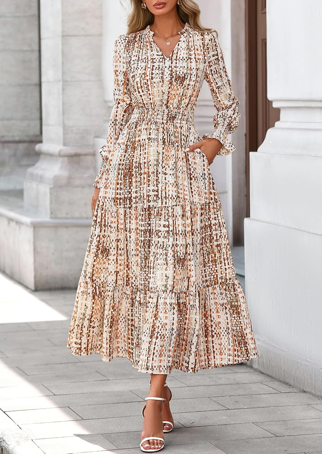 image:imagePRETTYGARDEN Womens Floral Maxi Dress Fall A Line Wedding Guest DressesFloral Khaki