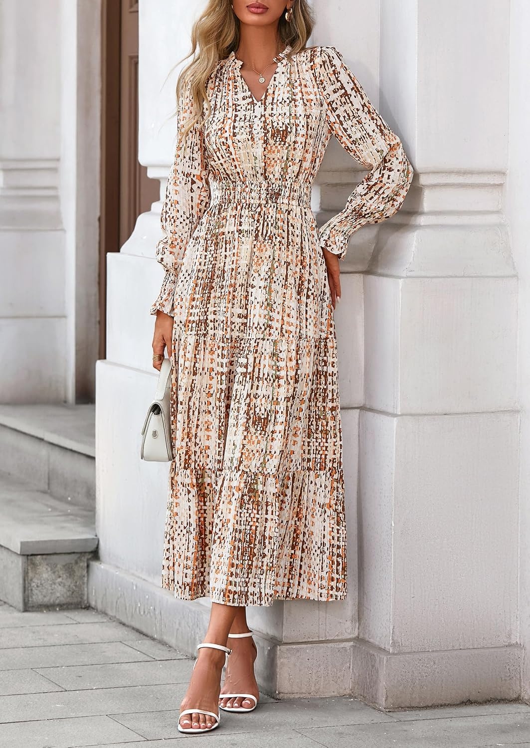 image:imagePRETTYGARDEN Womens Floral Maxi Dress Fall A Line Wedding Guest DressesFloral Khaki