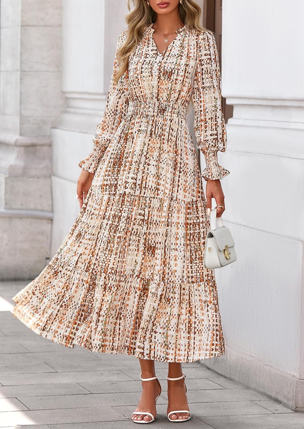 image:imagePRETTYGARDEN Womens Floral Maxi Dress Fall A Line Wedding Guest DressesFloral Khaki