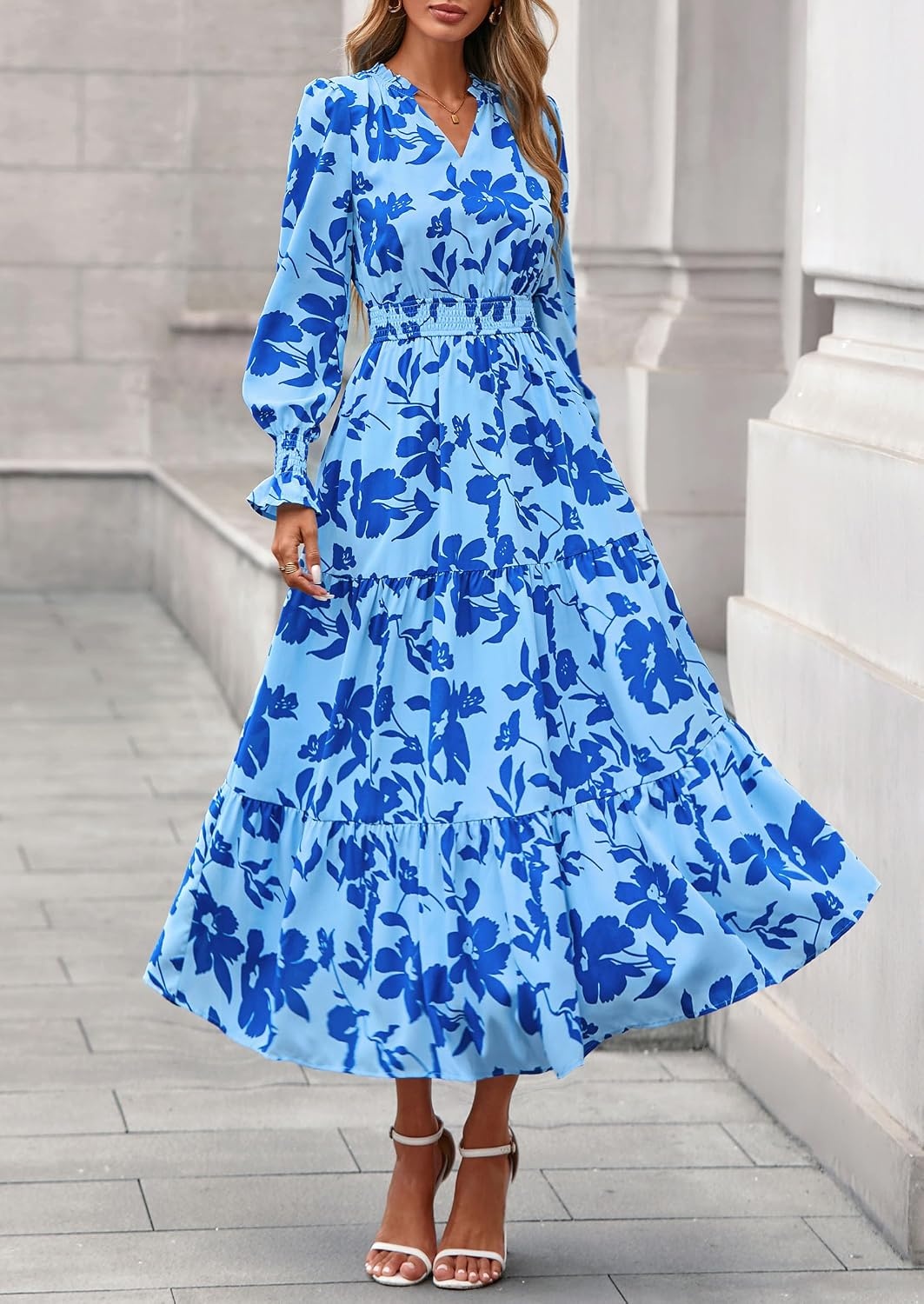 image:imagePRETTYGARDEN Womens Floral Maxi Dress Fall A Line Wedding Guest DressesFloral Light Blue