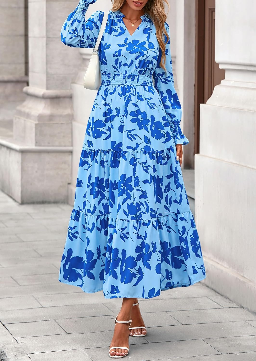 image:imagePRETTYGARDEN Womens Floral Maxi Dress Fall A Line Wedding Guest DressesFloral Light Blue