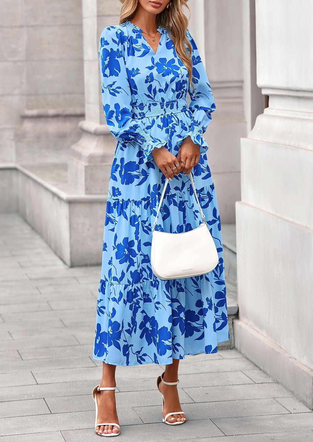 image:imagePRETTYGARDEN Womens Floral Maxi Dress Fall A Line Wedding Guest DressesFloral Light Blue