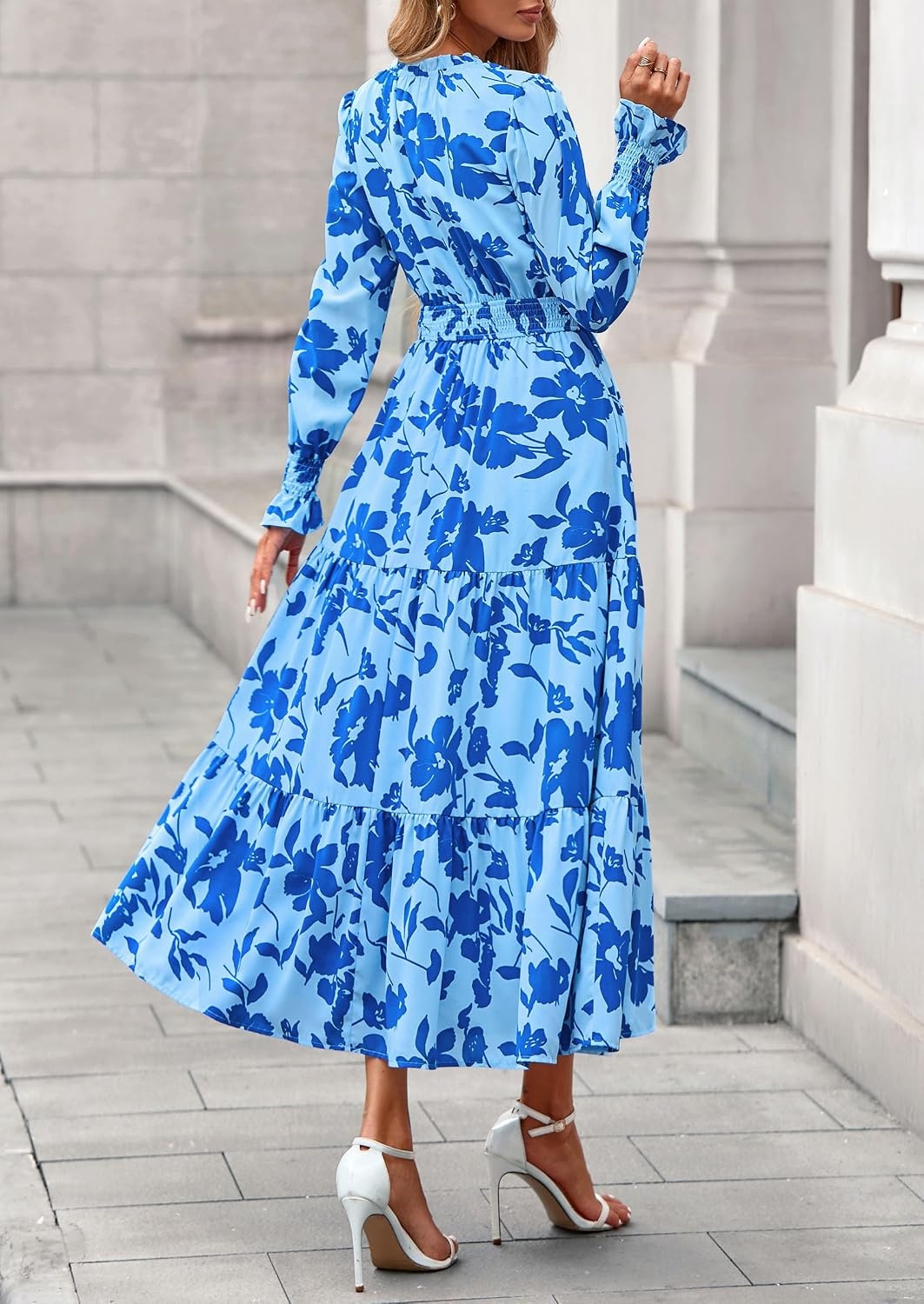 image:imagePRETTYGARDEN Womens Floral Maxi Dress Fall A Line Wedding Guest DressesFloral Light Blue