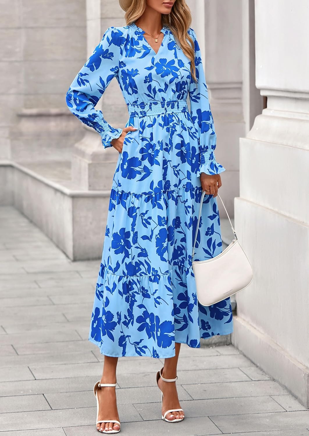image:imagePRETTYGARDEN Womens Floral Maxi Dress Fall A Line Wedding Guest DressesFloral Light Blue