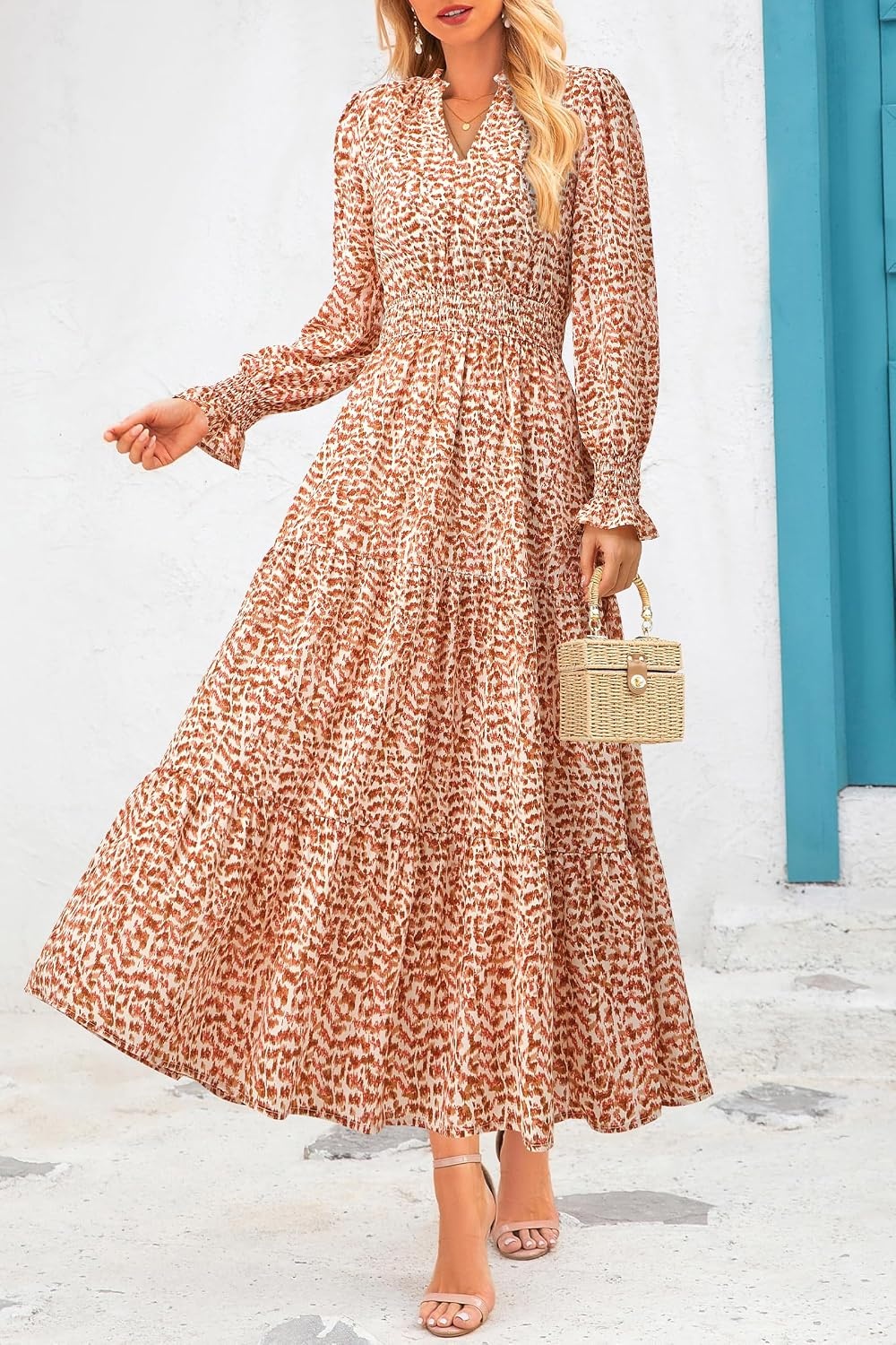 image:imagePRETTYGARDEN Womens Floral Maxi Dress Fall A Line Wedding Guest DressesFloral Orange