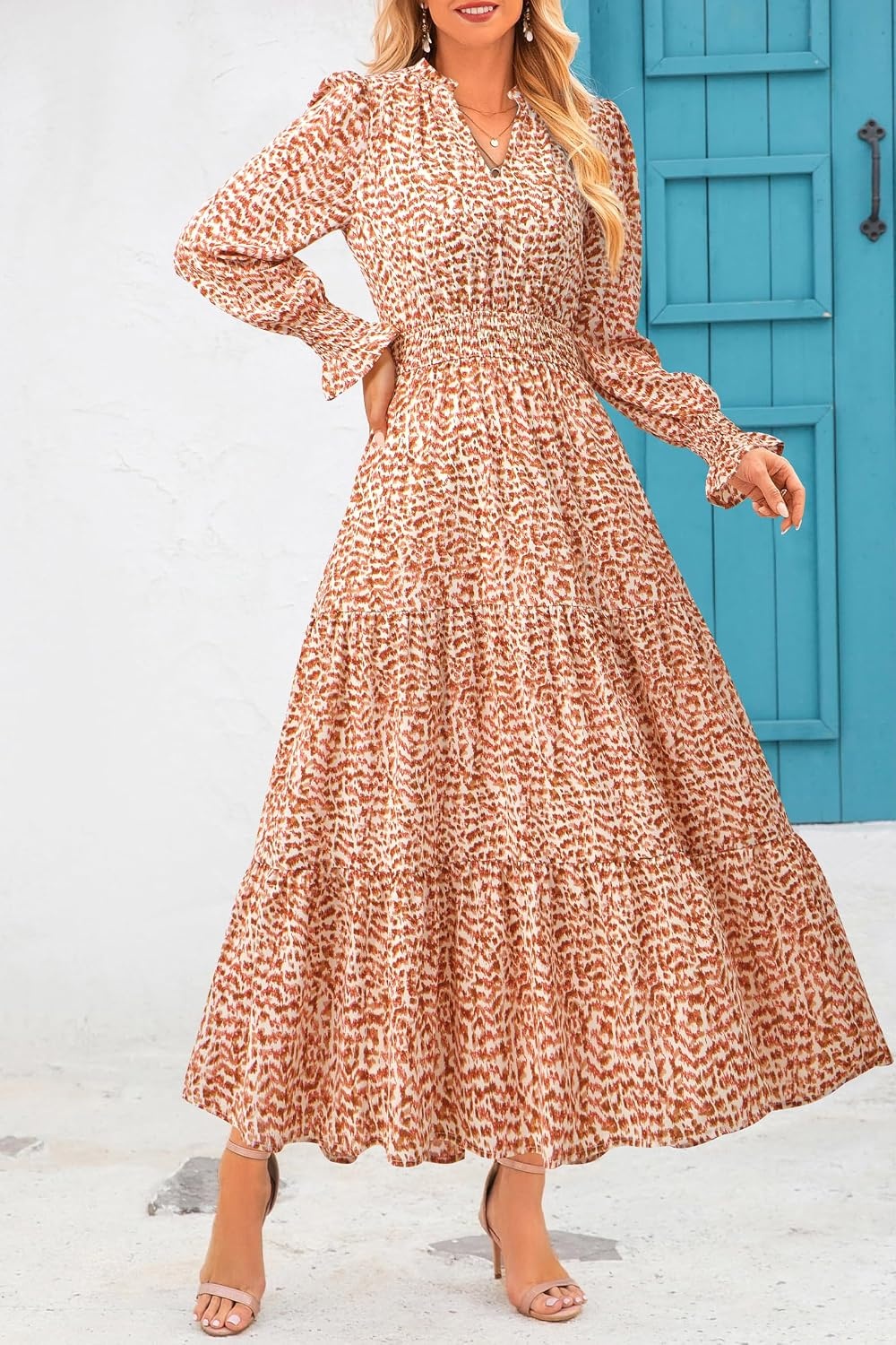 image:imagePRETTYGARDEN Womens Floral Maxi Dress Fall A Line Wedding Guest DressesFloral Orange