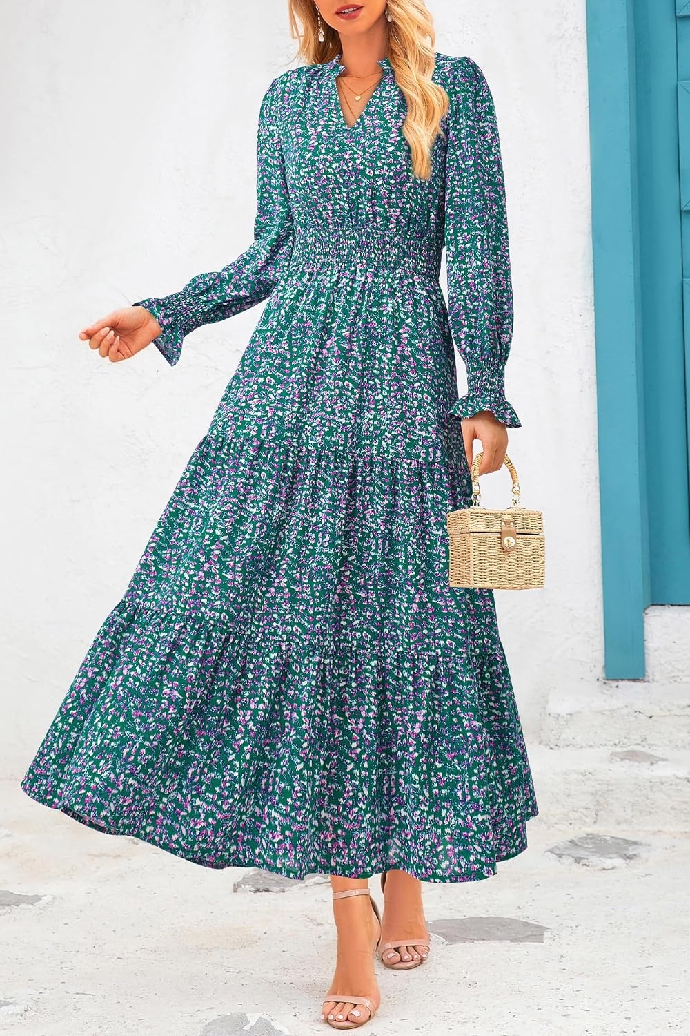 image:imagePRETTYGARDEN Womens Floral Maxi Dress Fall A Line Wedding Guest DressesFloral Purple Green