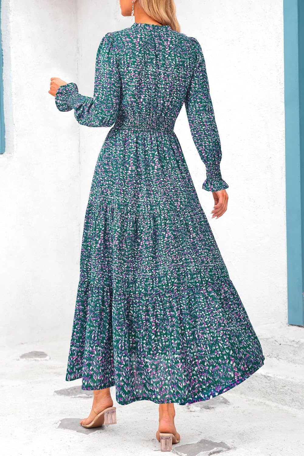 image:imagePRETTYGARDEN Womens Floral Maxi Dress Fall A Line Wedding Guest DressesFloral Purple Green