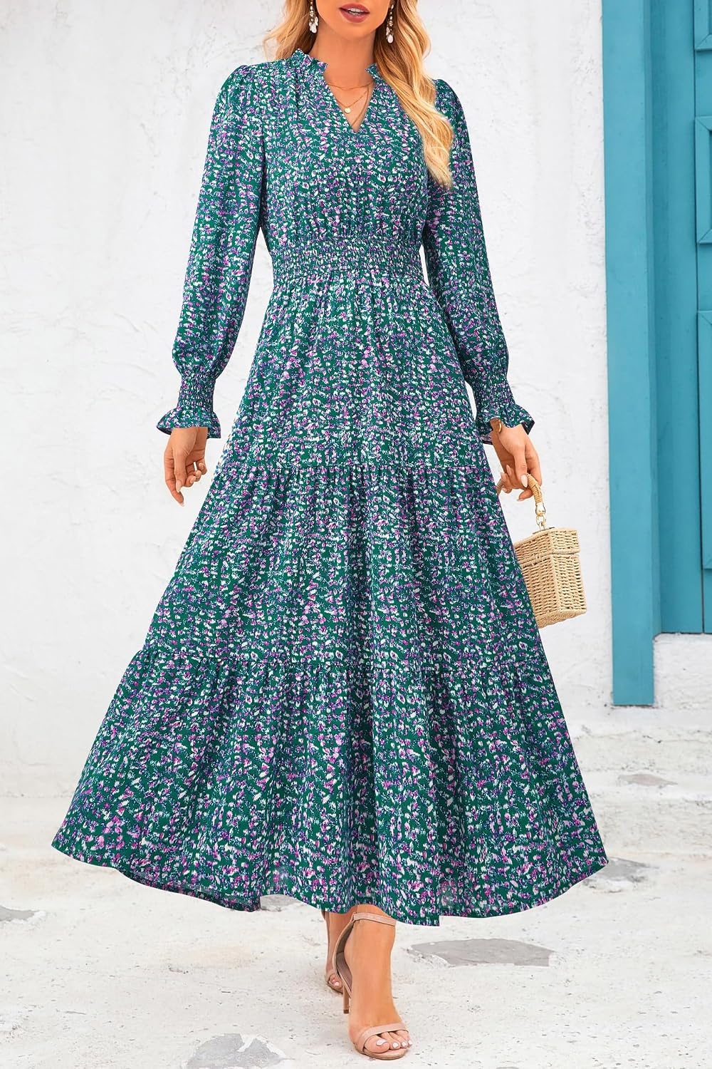 image:imagePRETTYGARDEN Womens Floral Maxi Dress Fall A Line Wedding Guest DressesFloral Purple Green