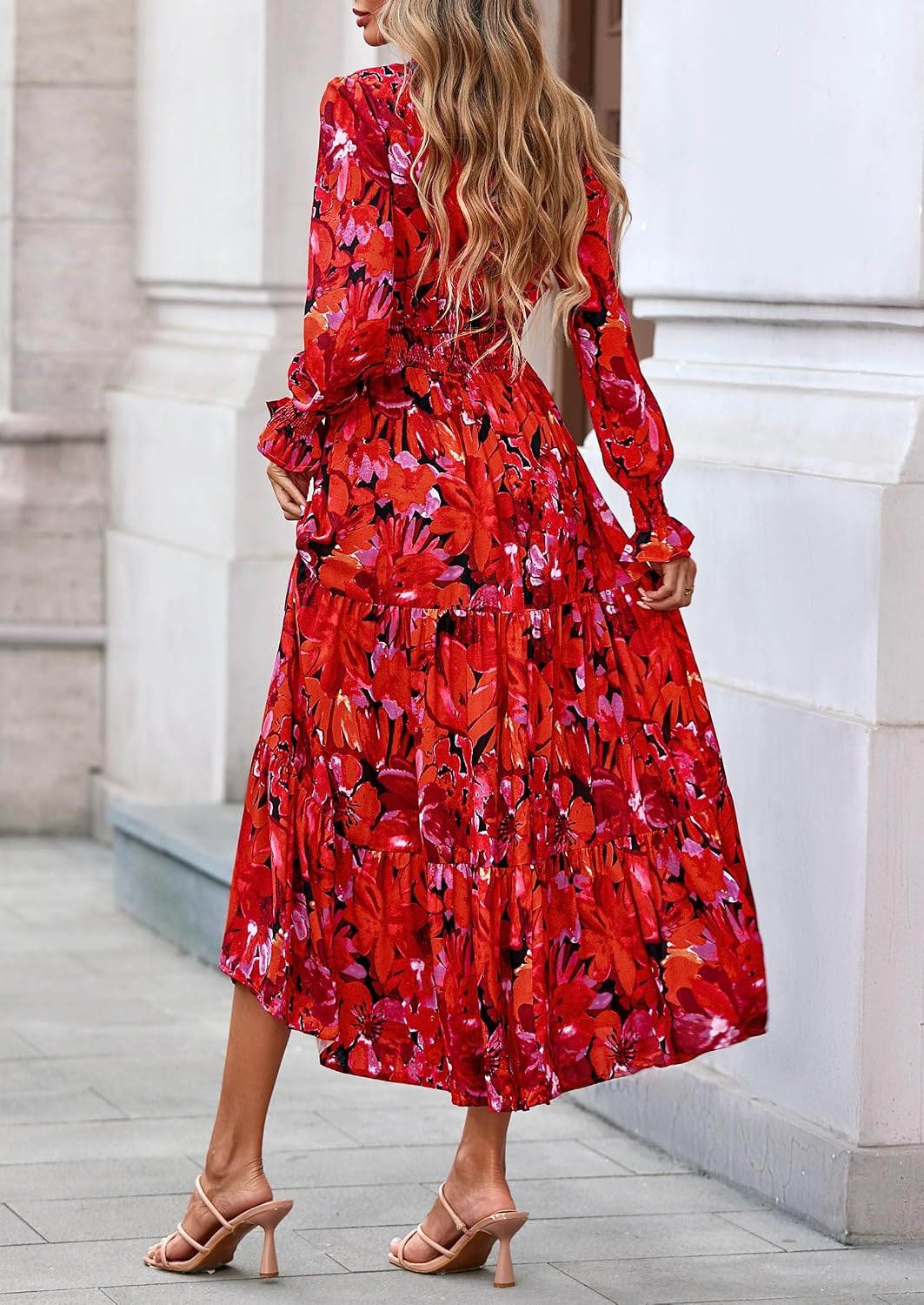image:imagePRETTYGARDEN Womens Floral Maxi Dress Fall A Line Wedding Guest DressesFloral Red