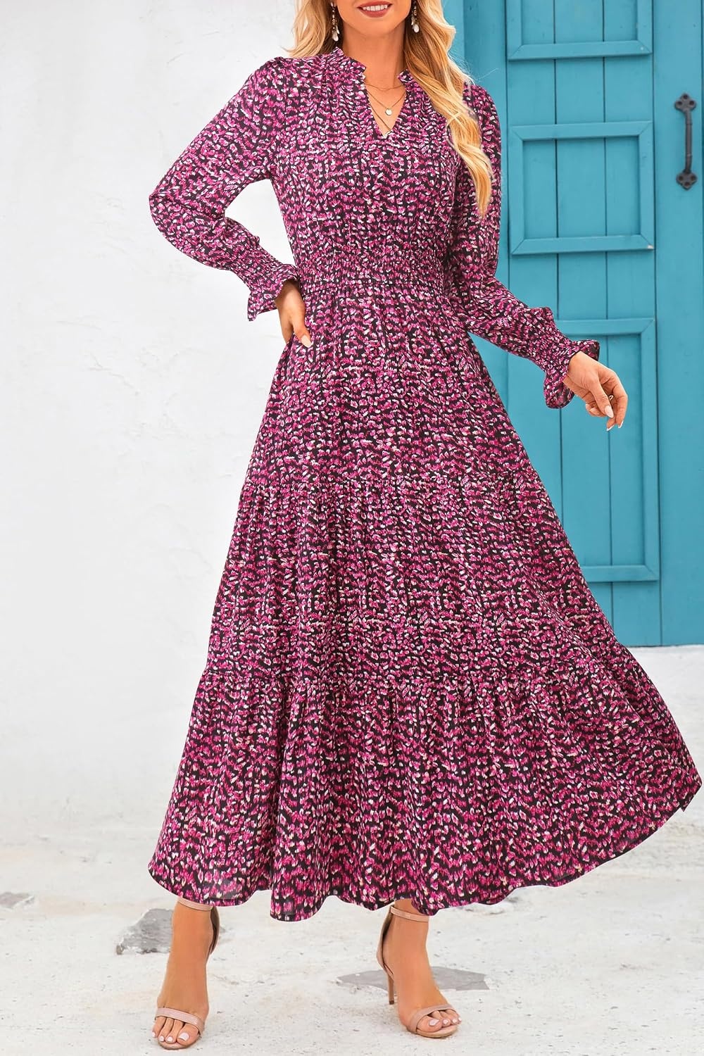image:imagePRETTYGARDEN Womens Floral Maxi Dress Fall A Line Wedding Guest DressesFloral Red Black