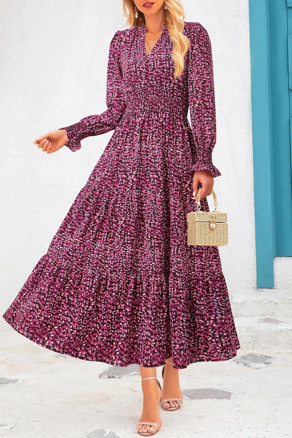 image:imagePRETTYGARDEN Womens Floral Maxi Dress Fall A Line Wedding Guest DressesFloral Red Black