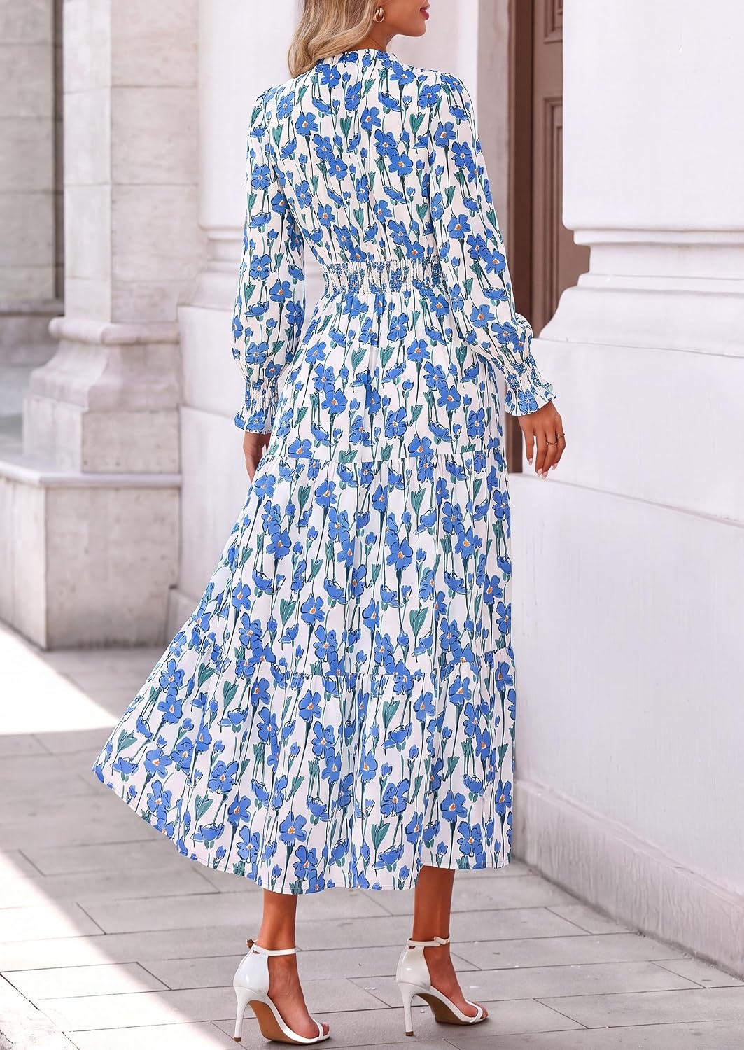 image:imagePRETTYGARDEN Womens Floral Maxi Dress Fall A Line Wedding Guest DressesFloral White Blue