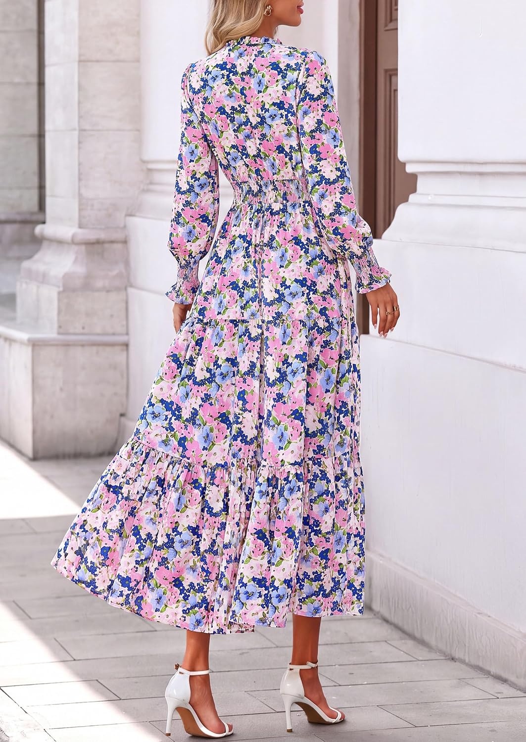 image:imagePRETTYGARDEN Womens Floral Maxi Dress Fall A Line Wedding Guest DressesFloral White Pink
