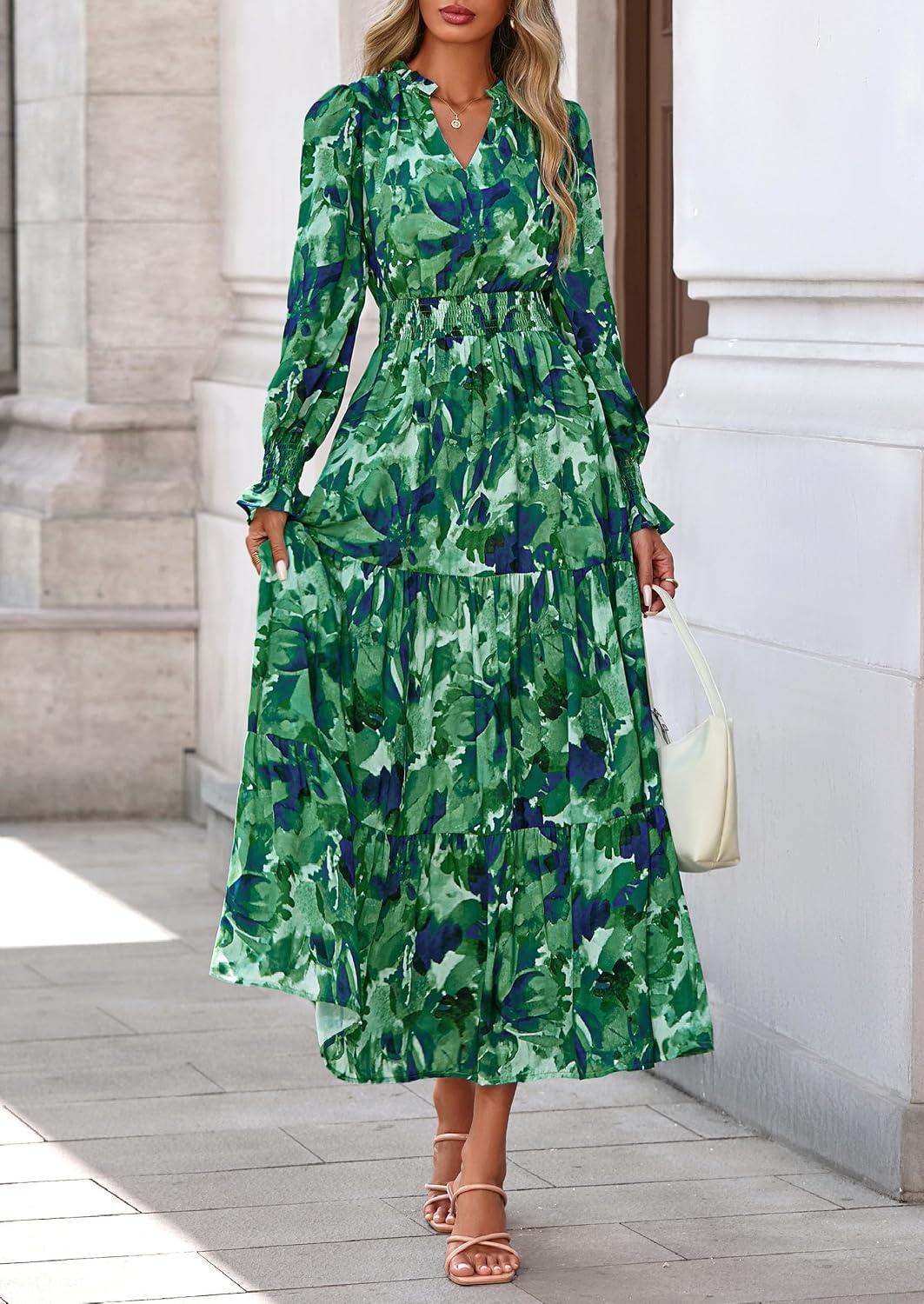 image:imagePRETTYGARDEN Womens Floral Maxi Dress Fall A Line Wedding Guest DressesGreen
