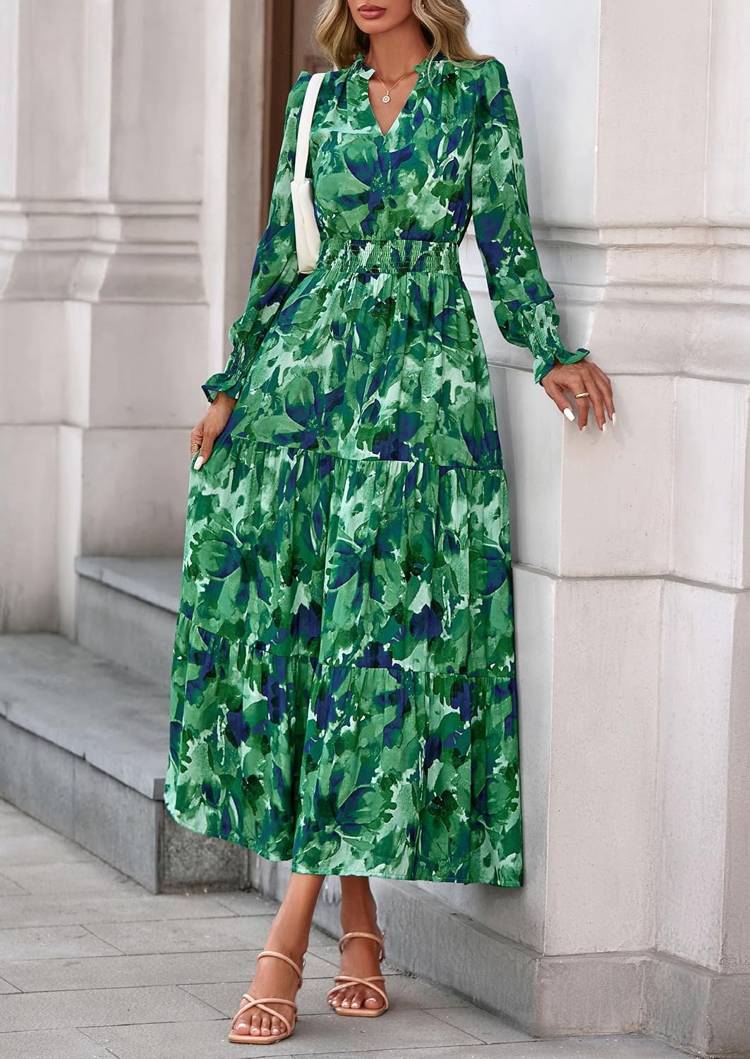image:imagePRETTYGARDEN Womens Floral Maxi Dress Fall A Line Wedding Guest DressesGreen