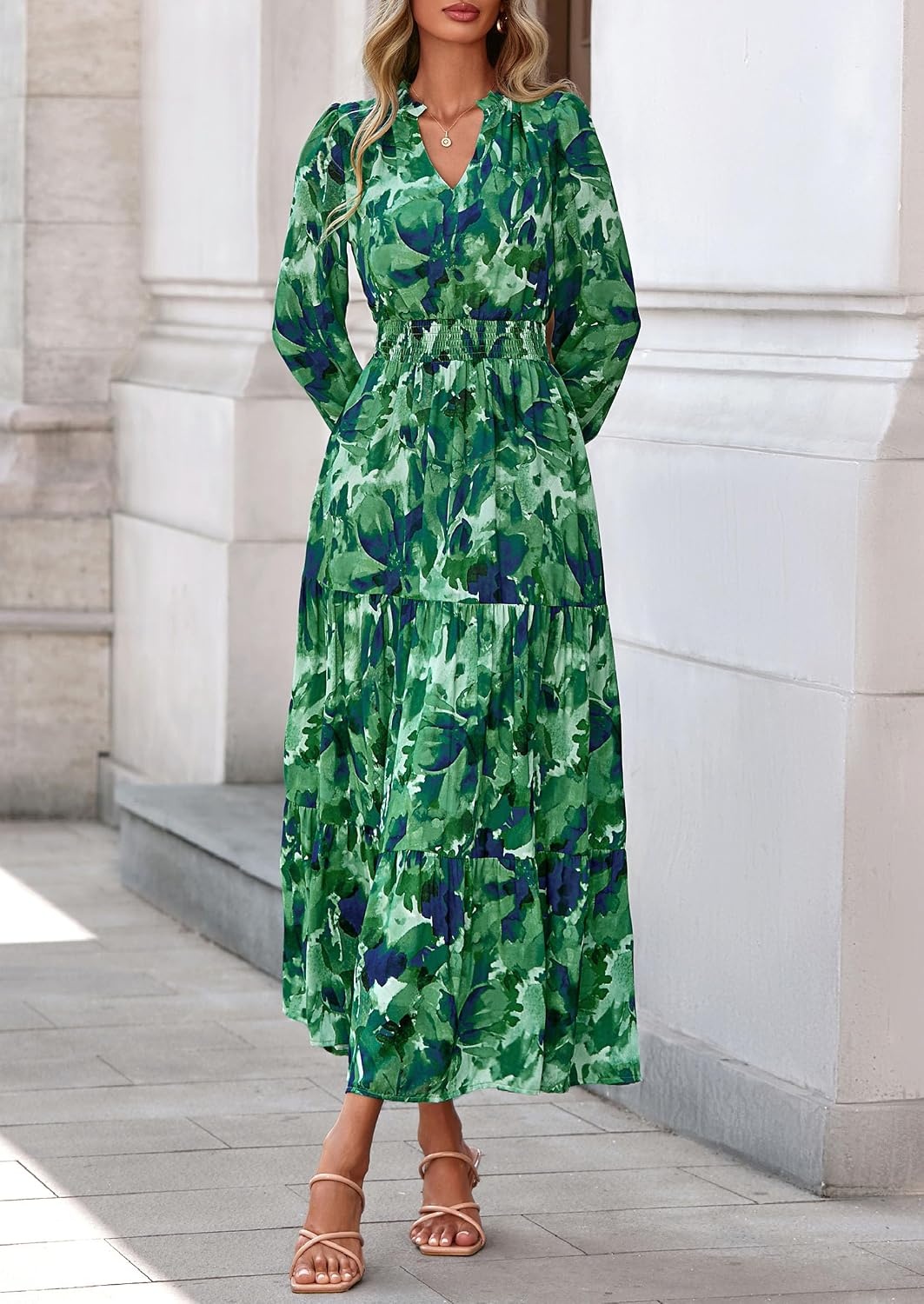image:imagePRETTYGARDEN Womens Floral Maxi Dress Fall A Line Wedding Guest DressesGreen