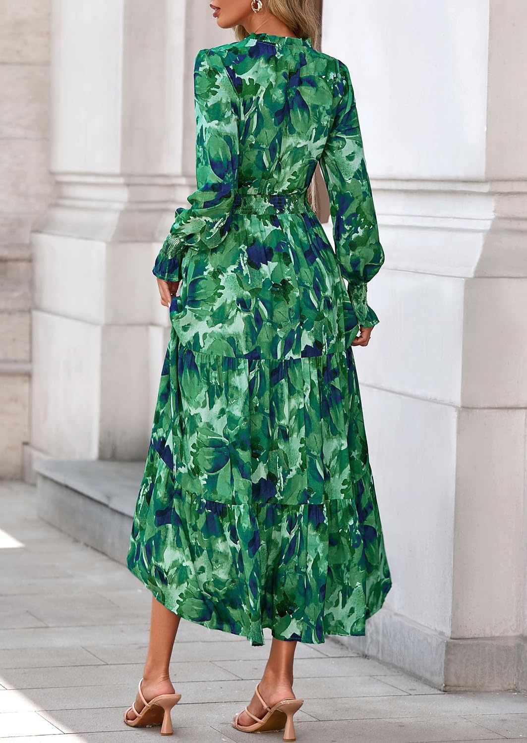 image:imagePRETTYGARDEN Womens Floral Maxi Dress Fall A Line Wedding Guest DressesGreen