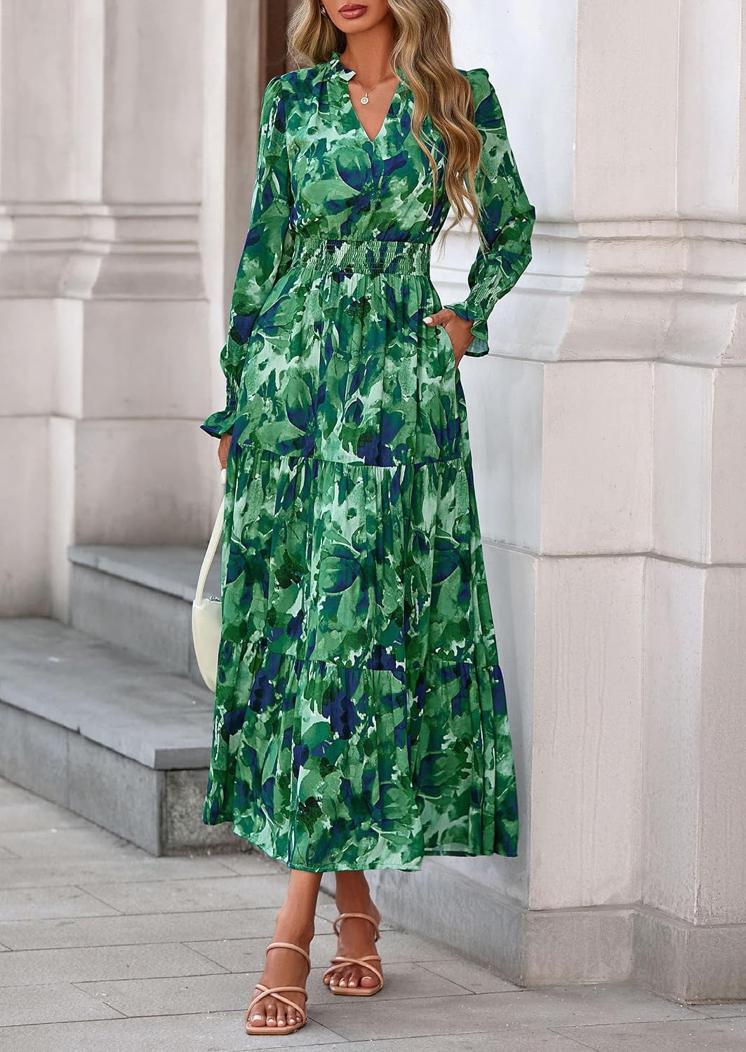 image:imagePRETTYGARDEN Womens Floral Maxi Dress Fall A Line Wedding Guest DressesGreen
