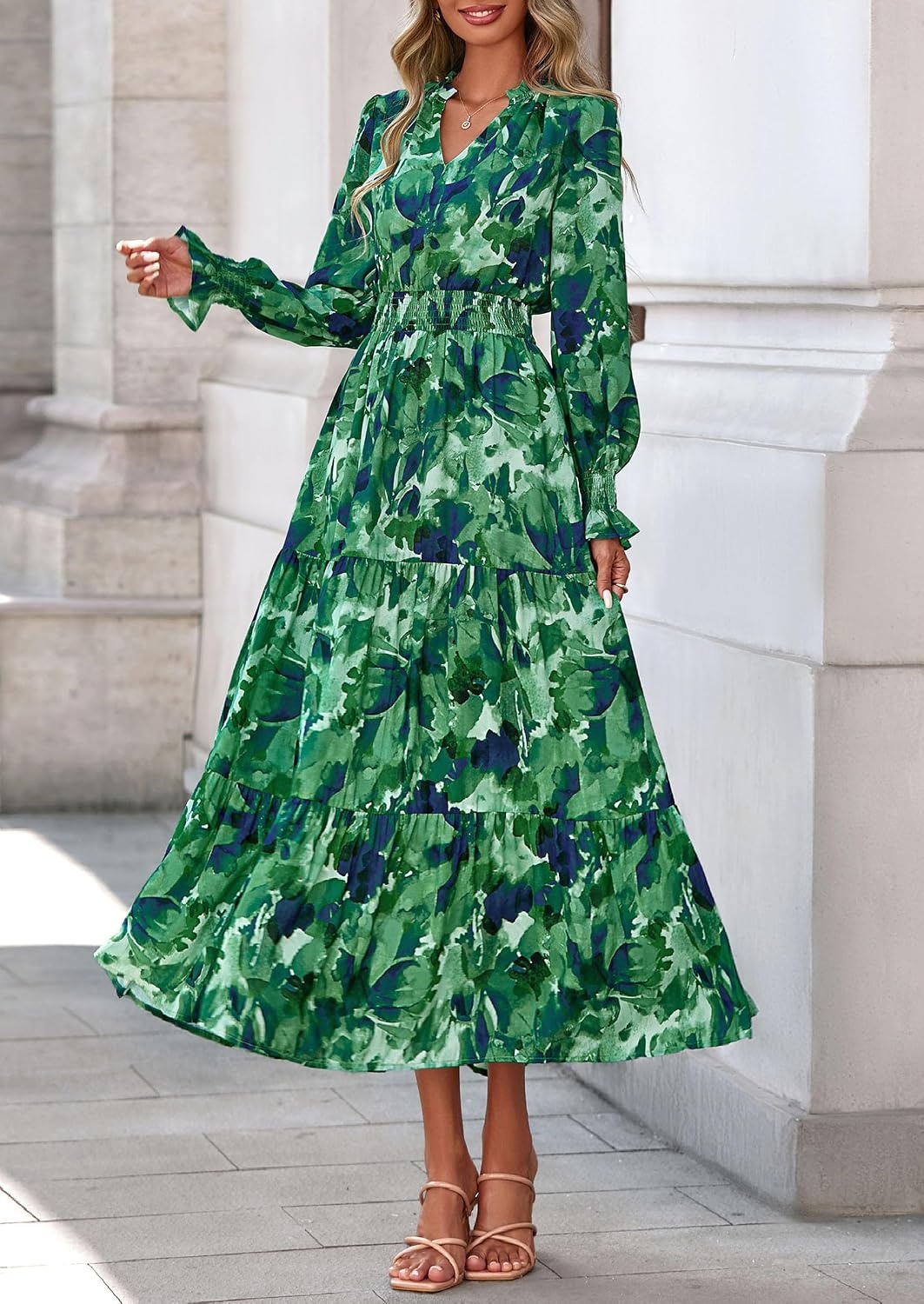 image:imagePRETTYGARDEN Womens Floral Maxi Dress Fall A Line Wedding Guest DressesGreen