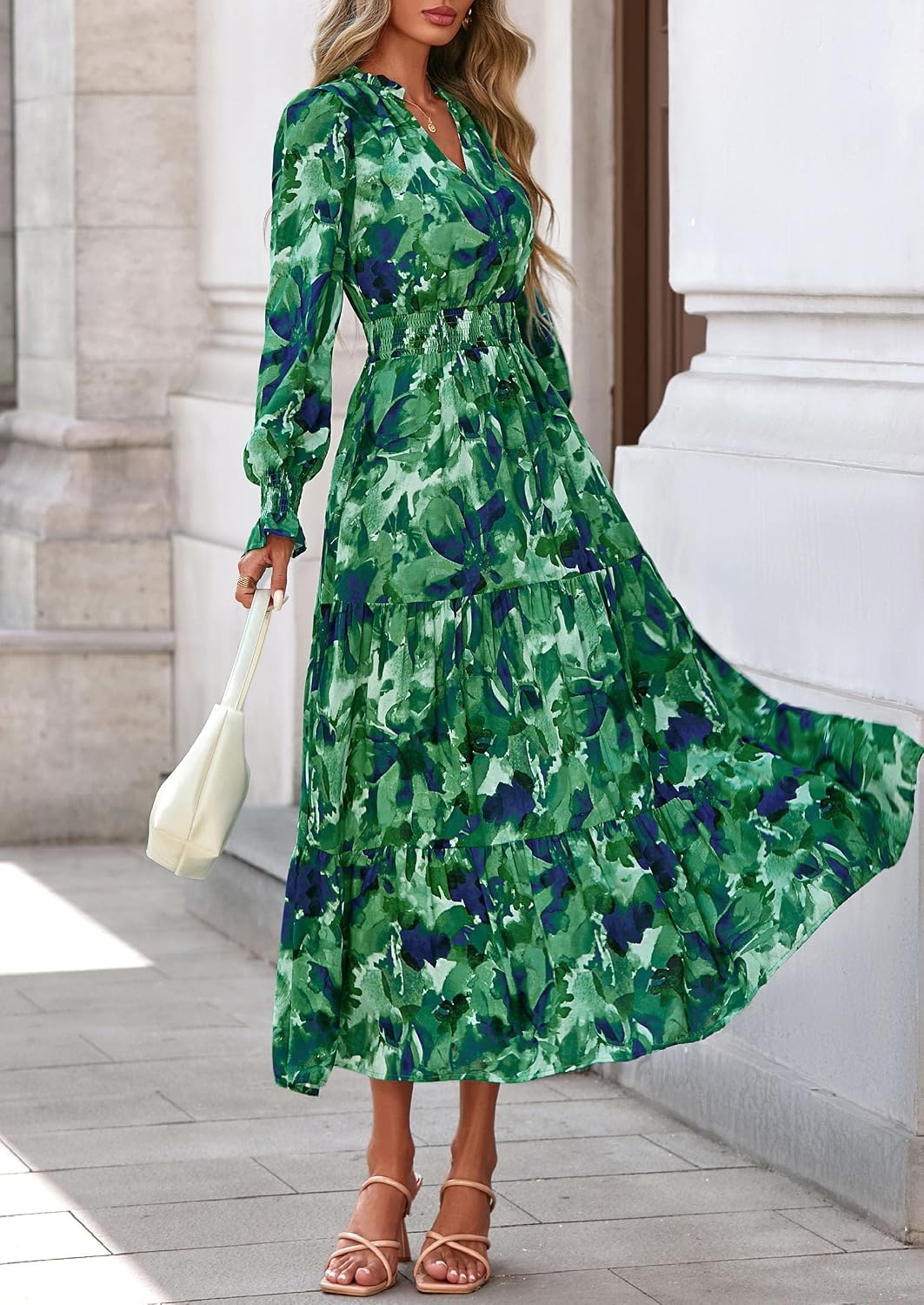 image:imagePRETTYGARDEN Womens Floral Maxi Dress Fall A Line Wedding Guest DressesGreen
