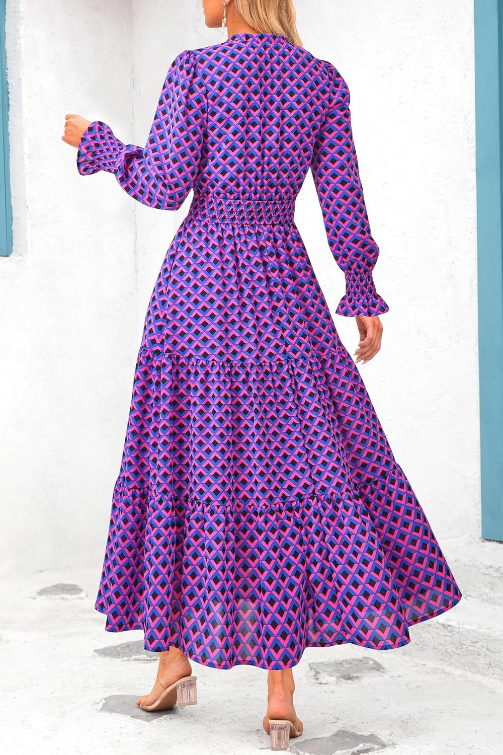 image:imagePRETTYGARDEN Womens Floral Maxi Dress Fall A Line Wedding Guest DressesPlaid Blue Pink