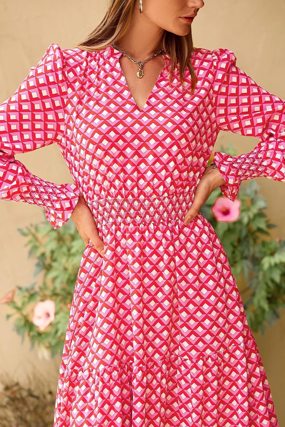 image:imagePRETTYGARDEN Womens Floral Maxi Dress Fall A Line Wedding Guest DressesPlaid Pink
